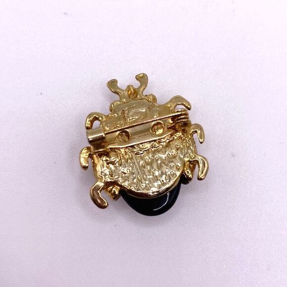 Vintage Lady Bug Brooch Pin Black and Gold Tone - Picture 6 of 6